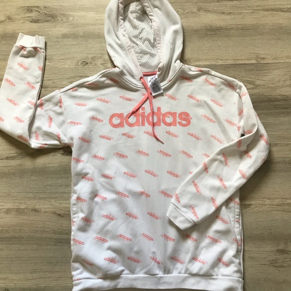 2x HOST PICK🎉ADIDAS ALL OVER LOGO HOODIE 2 SIDE POCKETS GENTLY USED CONDITION Sm - Picture 7 of 14